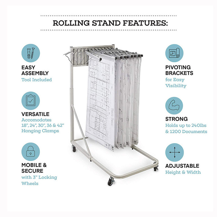 JH-Mech Blueprint Storage Stand for Large Document Storage Easy Mobility Vertical Metal Blueprint Holder Rack