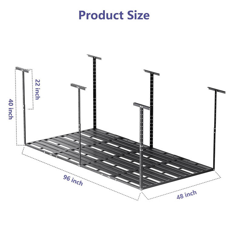 JH-Mech 4X8 Overhead Garage Storage Rack Adjustable Garage Storage Organization Heavy Duty Metal Garage Ceiling Storage Racks