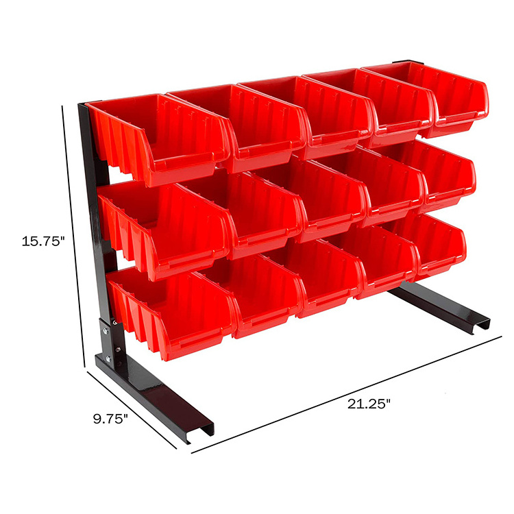 JH-Mech Durable Floor Rack Clear Bin Organizer for Tools Hardware and Crafts 15 Storage Floor Bin Rack