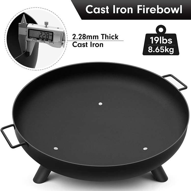 JH-Mech Extra Deep Large Round Outside Backyard Deck Camping Heavy Duty Cast Iron Wood Burning 28In Outdoor Fire Bowl