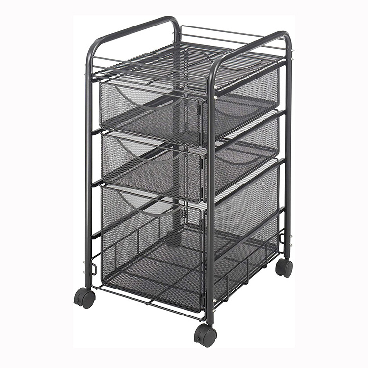 JH-Mech Mesh 1 File Drawer and 2 Small Drawers Rolling File Cart Durable Steel Mesh Construction File Storage Cabinet