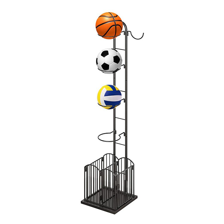 JH-Mech Indoor Removable Vertical Display Stand for Volleyball Football Basketball 4-Tier Garage Sports Ball Organizer