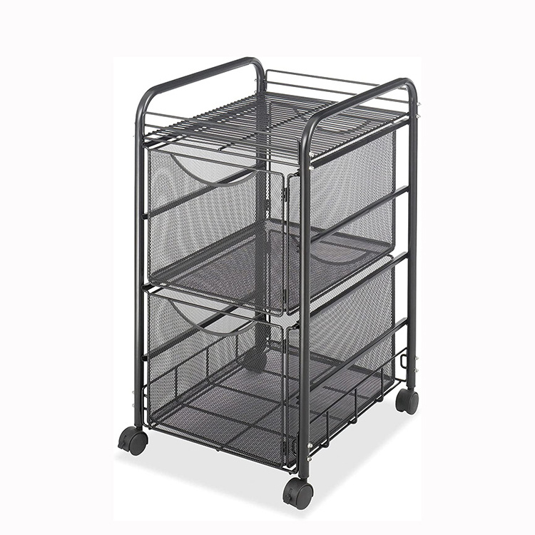 JH-Mech Mesh 1 File Drawer and 2 Small Drawers Rolling File Cart Durable Steel Mesh Construction File Storage Cabinet