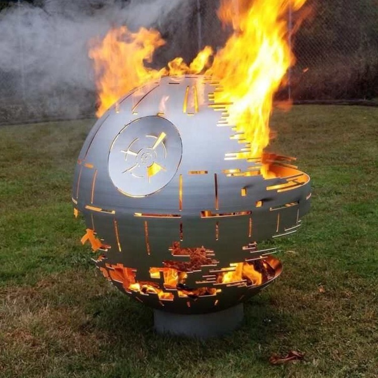 Diameter 900mm Thickness 6 mm Death Star Design Bare Steel  Iron Firepit Bowl