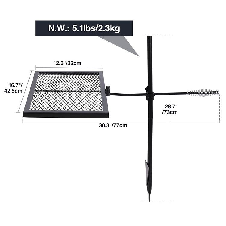 JH-Mech Adjustable Swivel Grill Grate With 40 Fire Pit Ring Steel Barbecue Bbq Grill Grates Wire Mesh