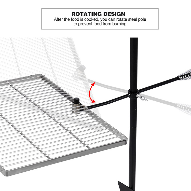 JH-Mech Adjustable Swivel Grill Grate With 40 Fire Pit Ring Steel Barbecue Bbq Grill Grates Wire Mesh