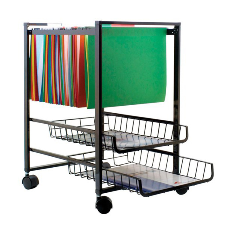 JH-Mech Drawers Filing Cart with Storage Metal Mesh Shelf 3 Tiers Mobile File Metal Storage Cart for Office