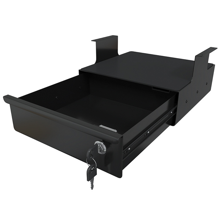 JH-Mech Office Large Under Desk Sliding Pull-Out Drawer With Lock and Keys Mount Below Table Metal Under Desk Storage Drawer