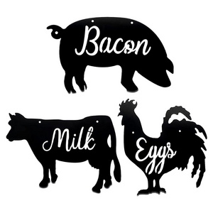 JH-Mech Custom 3 Pieces Cow Pig and Rooster Metal Wall Art Plaque Farmhouse for Kitchen Wall Animal Metal Wall Decors