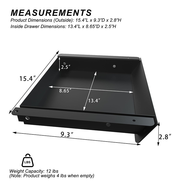 JH-Mech 60-Degree Tilt Panel Under Desk Mounted Sliding Drawer 15'' Long & 9'' Deep Durable Pull Out Metal Under Table Drawer