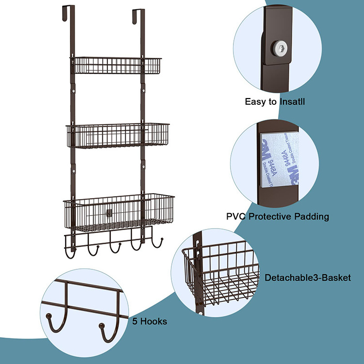 JH-Mech Rust Proof Robust Metal Tubes Organizer Inside Pantry Door Storage Rack