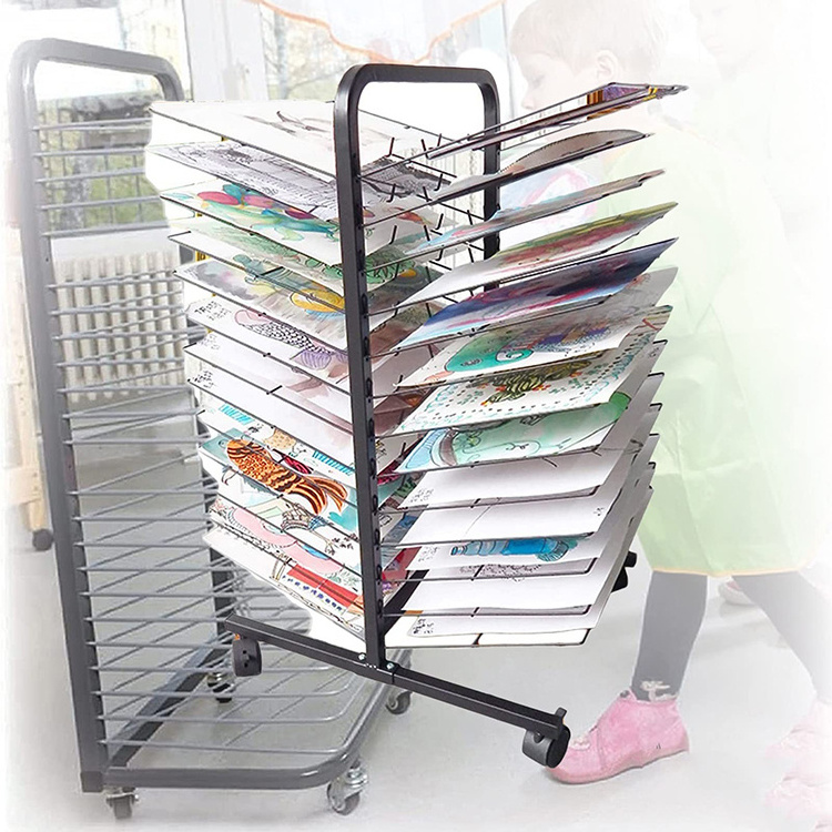 JH-Mech Strong Construction Art Easel Drying Rack 26 Tiers Space-Saving Mobile Art Storage Rack With Wheels