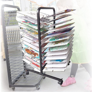 JH-Mech Strong Construction Art Easel Drying Rack 26 Tiers Space-Saving Mobile Art Storage Rack With Wheels