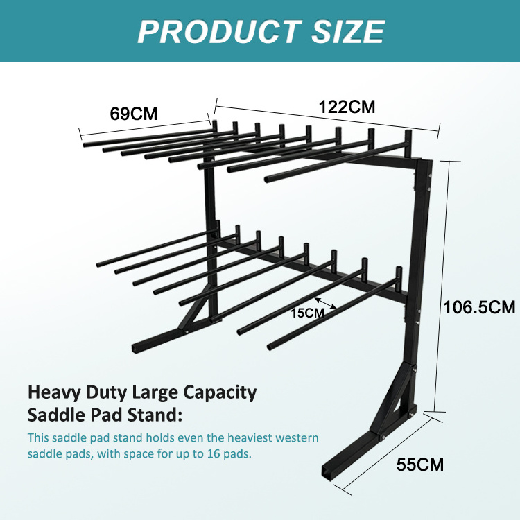 JH-Mech Horse Saddle Rack Holds 16PCS Western Saddle Pads Easy Assembled Large Capacity Standing Metal Saddle Rack