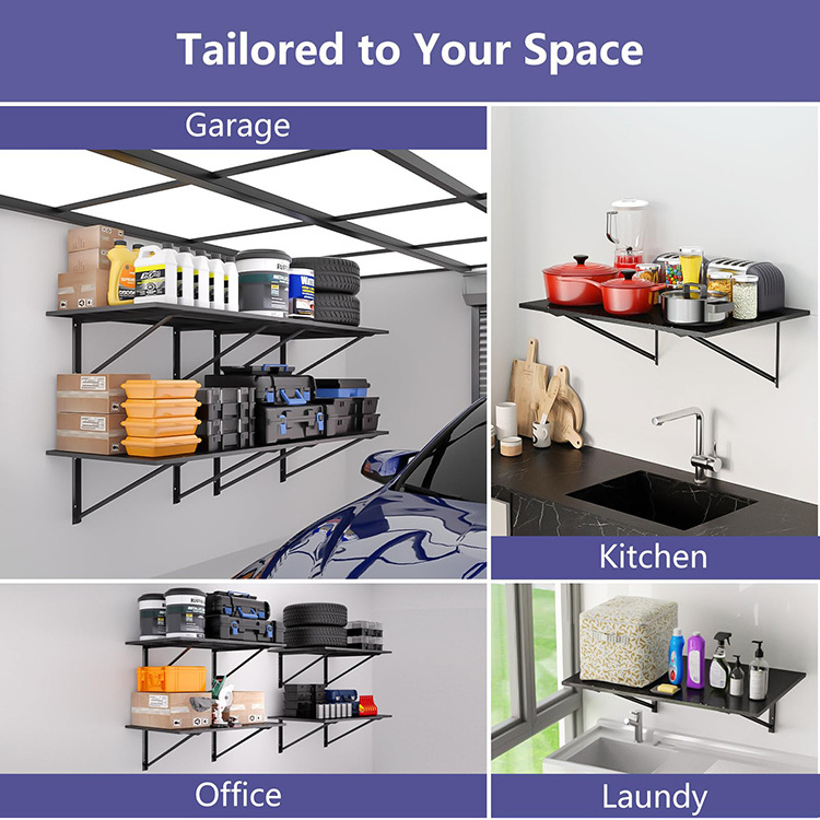 JH-Mech Individual 4 Panels Design Garage Shelving Units Durable Material Solid Steel Floating Shelves for Wall Storage