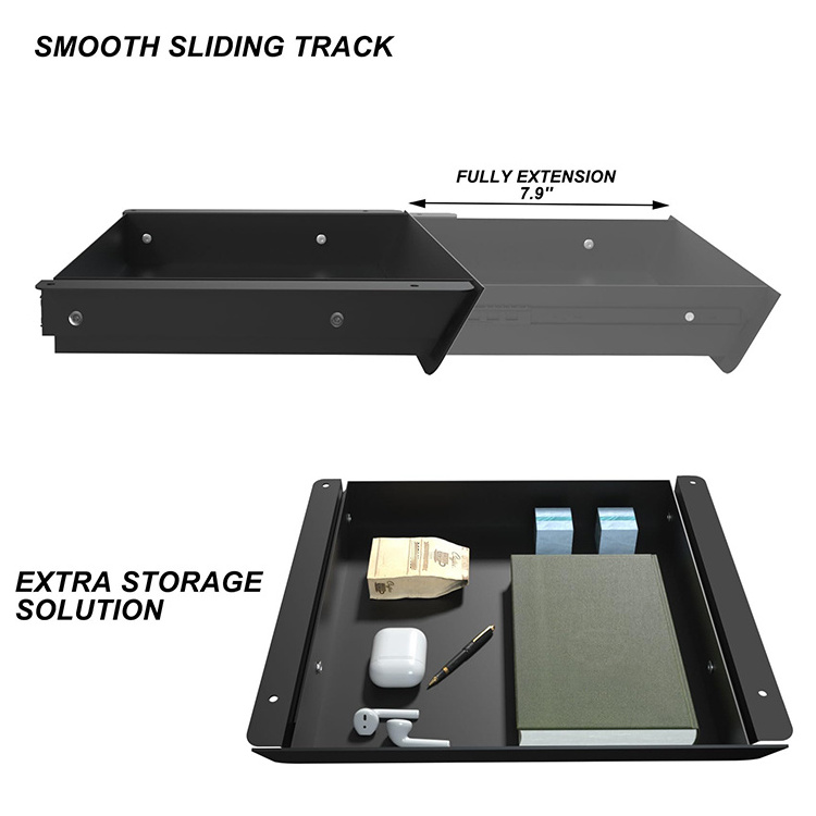 JH-Mech 60-Degree Tilt Panel Under Desk Mounted Sliding Drawer 15'' Long & 9'' Deep Durable Pull Out Metal Under Table Drawer