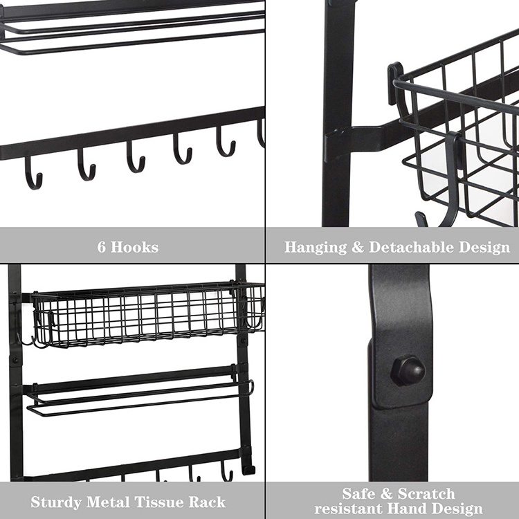 JH-Mech 3 Tier Spice Rack Organizer Rack with Hooks and Napkin Holder Door Pantry Organizer