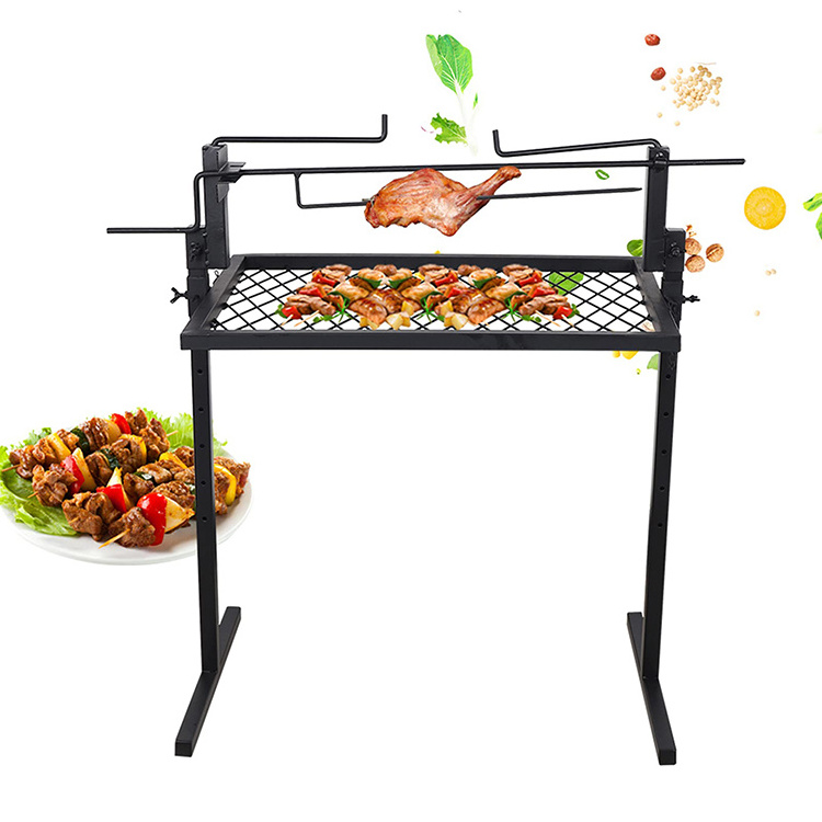 JH-Mech Adjustable Camp Grill Over Fire Pit Grill Multipurpose Cooking Equipment Barbecue Cooking Hanging Grill Grate