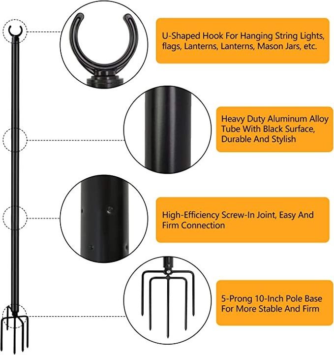 JH-Mech Ready Stock Outdoor Metal Pole for Light String in Garden 9.25 Feet Metal Light Pole with 5 Prongs Forked Bases