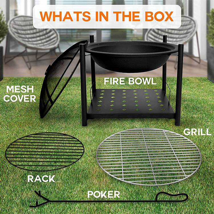 JH-Mech Multifunctional Wood Burning Fire Pit With Flame-Retardant Lid Steel Modern Metal Fire Bowl Firepit