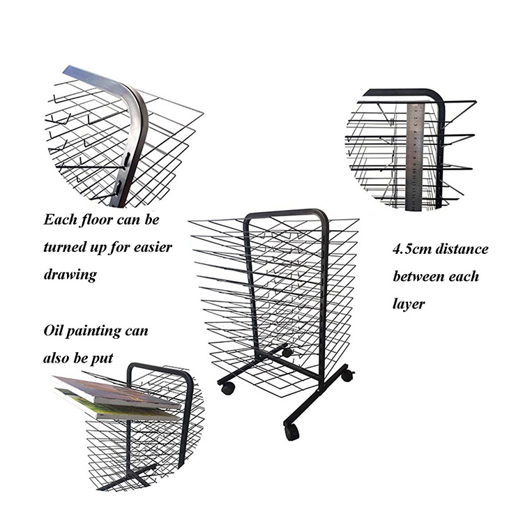 JH-Mech Strong Construction Art Easel Drying Rack 26 Tiers Space-Saving Mobile Art Storage Rack With Wheels