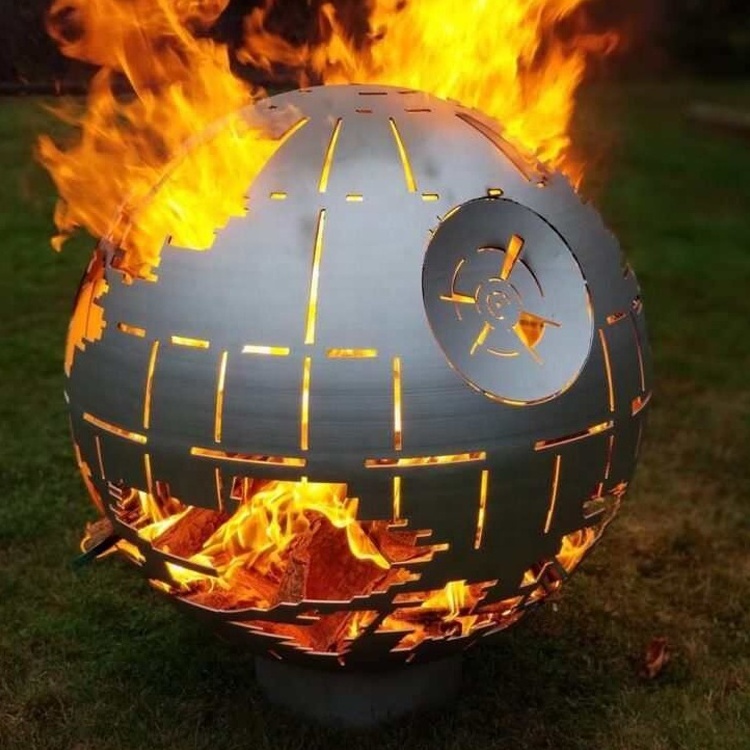 Diameter 900mm Thickness 6 mm Death Star Design Bare Steel  Iron Firepit Bowl