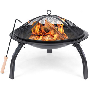 JH-Mech Camping Bbq Grill For Patio Outdoor Portable Folding Small Iron Round Bowl Fire Pit