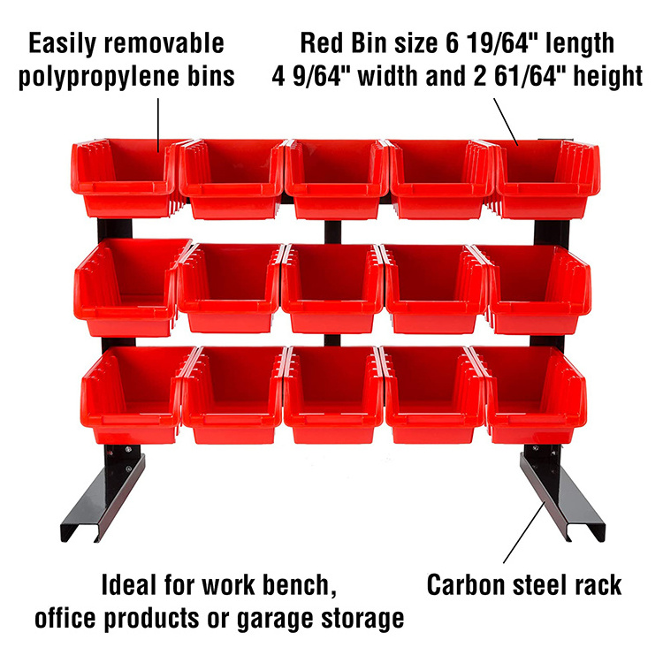 JH-Mech Durable Floor Rack Clear Bin Organizer for Tools Hardware and Crafts 15 Storage Floor Bin Rack