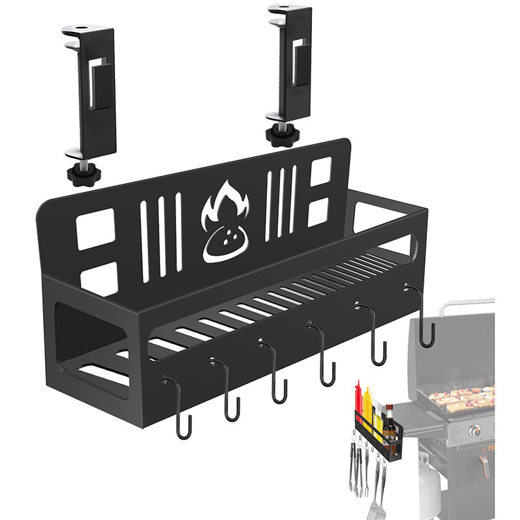 JH-Mech Grill Accessories Tool Free Holder With Two Screws And Six S Hook Picnic Caddy And Grill Utensil Accessories Storage