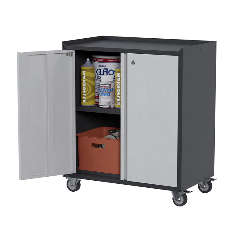 JH-Mech Heavy Duty Rolling Storage Cabinet With Doors And Shelves For Garage Metal Garage Pantry Storage Cabinet