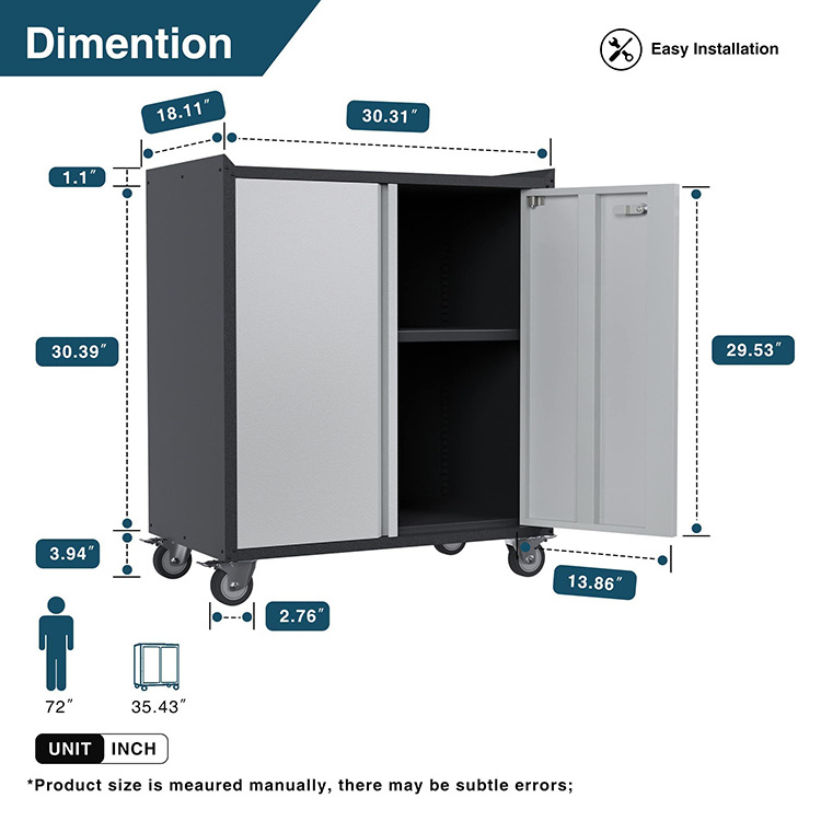 JH-Mech Heavy Duty Rolling Storage Cabinet With Doors And Shelves For Garage Metal Garage Pantry Storage Cabinet