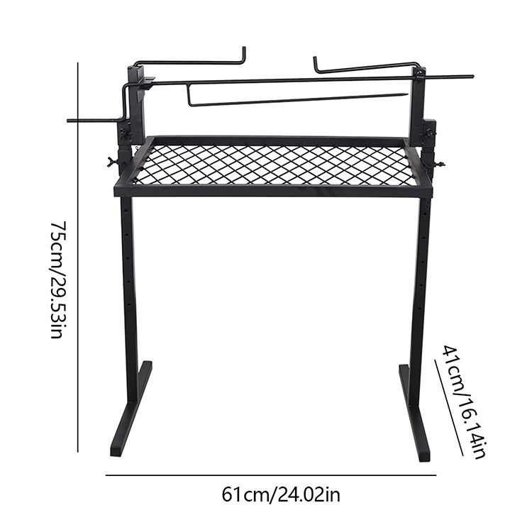 JH-Mech Adjustable Camp Grill Over Fire Pit Grill Multipurpose Cooking Equipment Barbecue Cooking Hanging Grill Grate