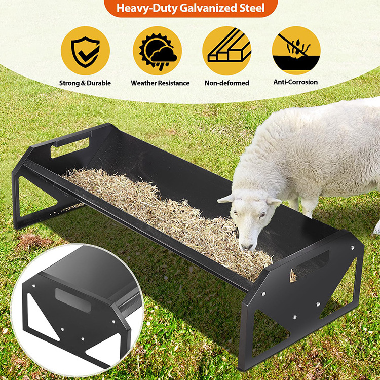 Jh-Mech Large Capacity Livestock Feeder with Deeper Feeding Pan Easy To Clean for Goats Calves Sheep Livestock Hay Feeder