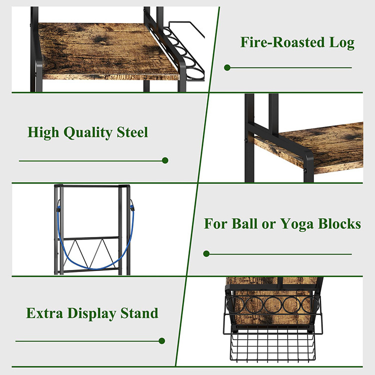 JH-Mech Quality 2 Tier Golf Bag Storage Display Rack With Shelf Indoor Durable Sturdy Heavy Duty Golf Bag Garage Storage Rack