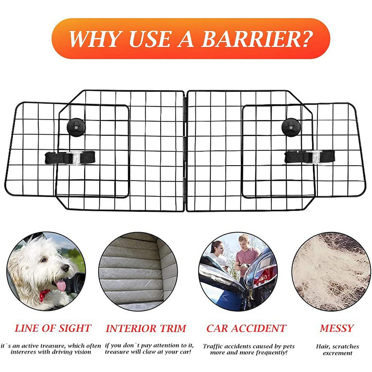 JH-Mech ODM Dog Car Barriers Universal Use Free Adjustment Mesh Wire Metal Dog Car Net Barrier Pet Barrier