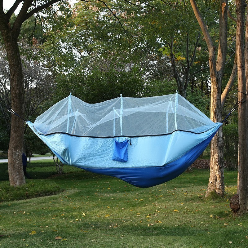 Pop-up Portable Camping Hammock Double with Mosquito Netting Ultralight Nylon Hanging Tree Hammock with Tree Straps