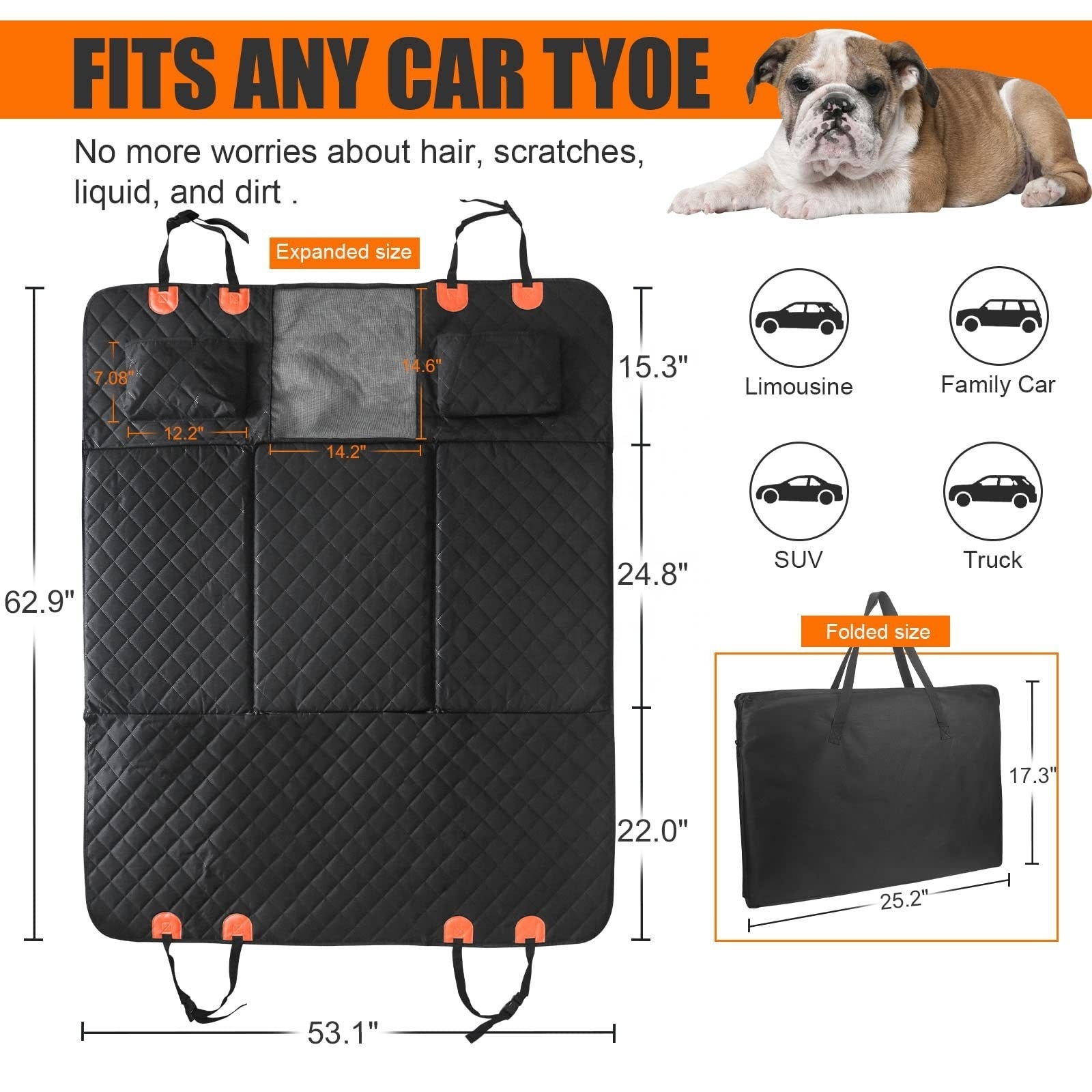 Luxury 100% Waterproof Dog Pet Car seat cover extender Padded Back Antinslip Mesh Hammock Back Seat Extender for dog