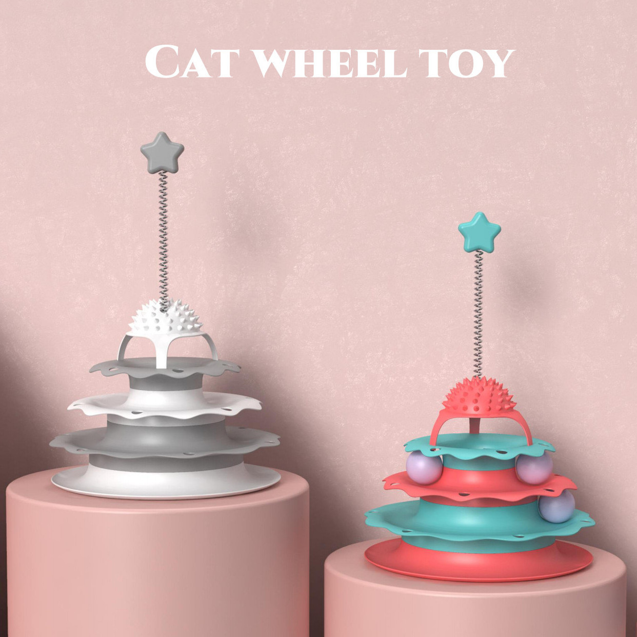 High Quality Fun ball Smart Interactive Pet Toy Blue Pink Colorful Four Layers Turntable Moving Cat Ball Toys