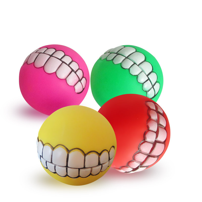 Factory Supply Cheap Pet Toy Ball Interactive Funny Tooth Training Chew Smiley Face Colorful Pet Dog Ball Toy