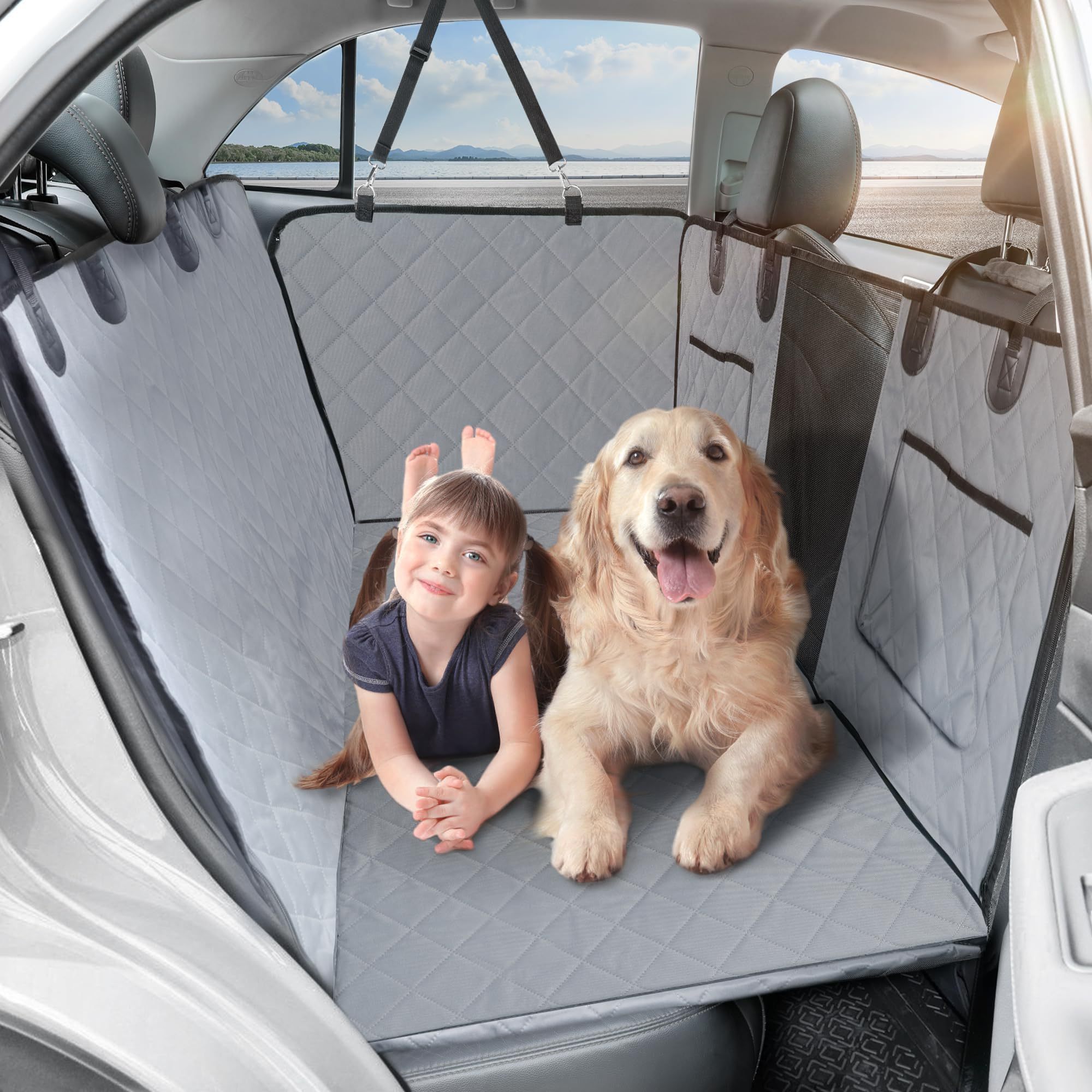 Hot selling Waterproof Back Seat Extender with Mesh Window and Storage Pocket Dog Car Hammock,Dog Car Seat Cover for Back Seat