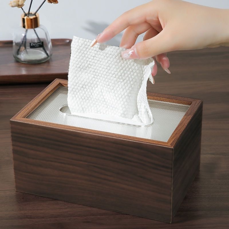 Custom Logo Walnut Wood Tissue Storage Box Wooden Tissue Box