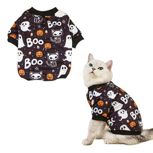 Pet Halloween Sweatshirt Pumpkin Ghost Pattern Role Play Costume Comfort Cat Dog Sweatshirt