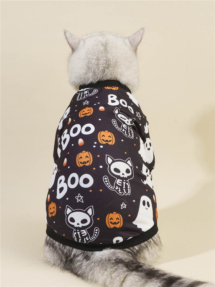 Pet Halloween Sweatshirt Pumpkin Ghost Pattern Role Play Costume Comfort Cat Dog Sweatshirt