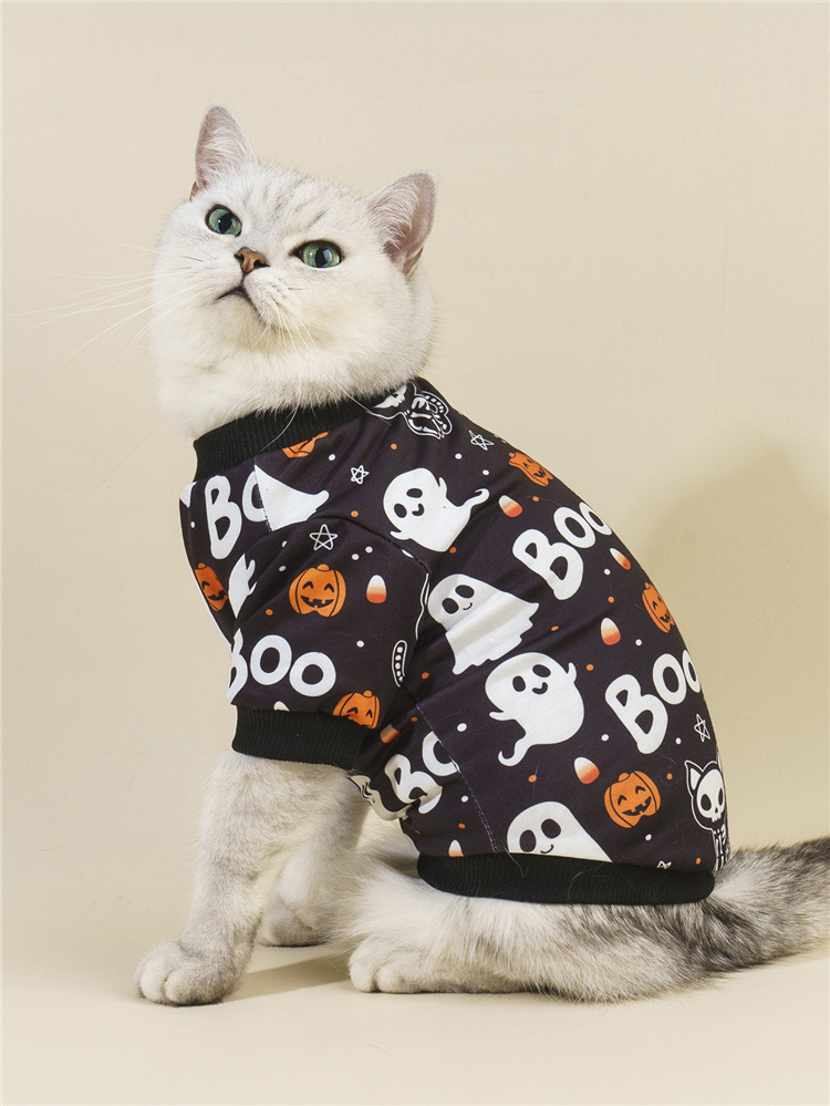 Pet Halloween Sweatshirt Pumpkin Ghost Pattern Role Play Costume Comfort Cat Dog Sweatshirt