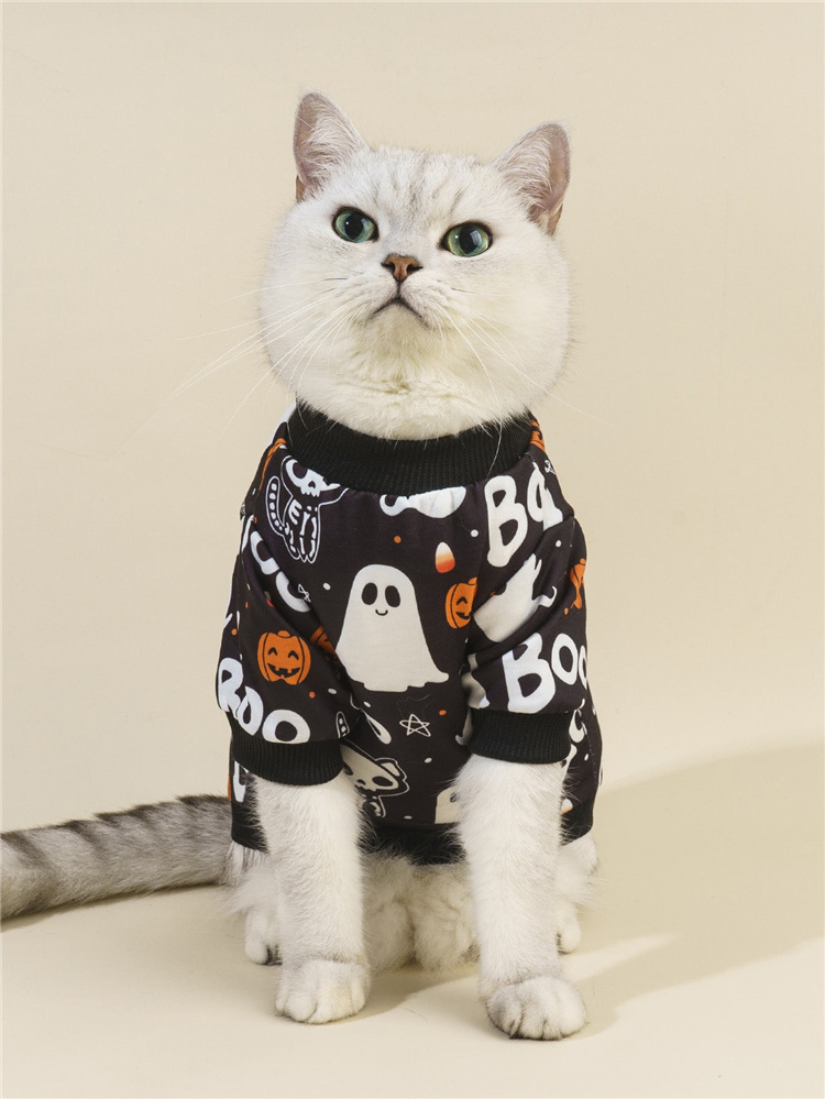 Pet Halloween Sweatshirt Pumpkin Ghost Pattern Role Play Costume Comfort Cat Dog Sweatshirt