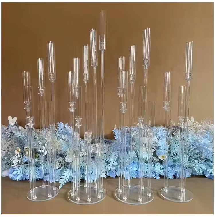 Crystal Modern Wedding Floor Clear Candelabra Tall Wedding Centerpieces Acrylic Candle Holders for Table Decorations