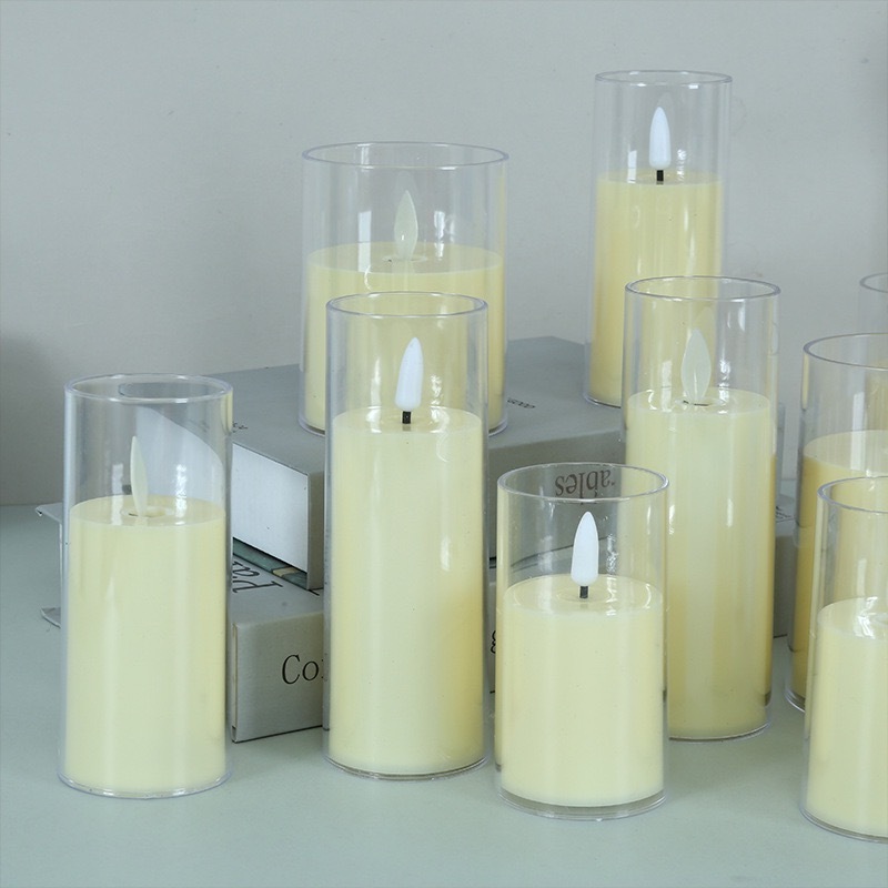 3D Realistic Bright Glass Table Led Candles With Moving Flame Candle Lamps Plastic Components Votive Floating Candle