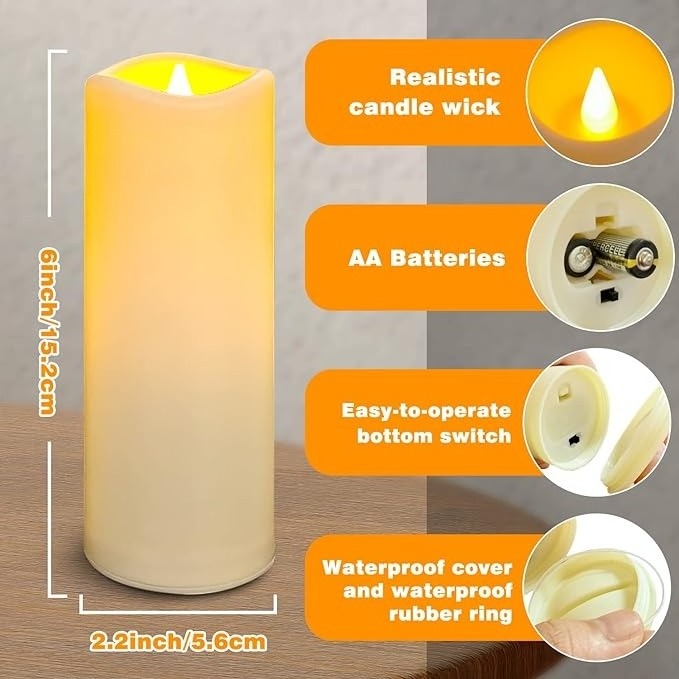 2023 New Coming Plastic Material LED Candles Pillar LED Velas Church Temple Home Decoration Led Swing Candle