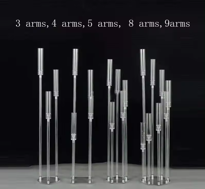 Crystal Modern Wedding Floor Clear Candelabra Tall Wedding Centerpieces Acrylic Candle Holders for Table Decorations