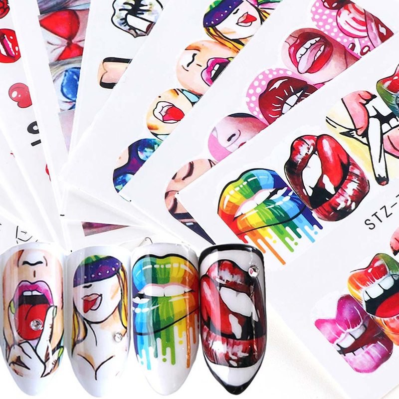 Hot style nail art stickers European and American big red lips street celebrity big mouth nail polish stick on nails